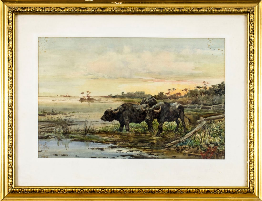 Leopoldo Mariotti (Italy,1848-1916) watercolor painting antique - 3