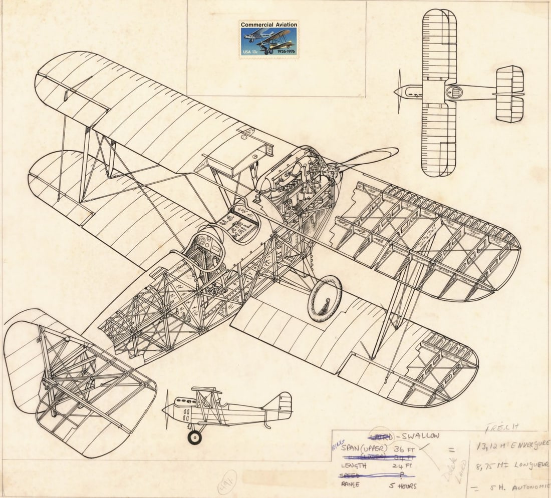 John Batchelor (UK,1936-2019) ink painting: ARTIST: John Henry Batchelor (United Kingdom, 1936 - 2019) TITLE: Swallow Plane (titled on verso) YEAR: 1989 MEDIUM: ink on paper. Paper applied to board. CONDI