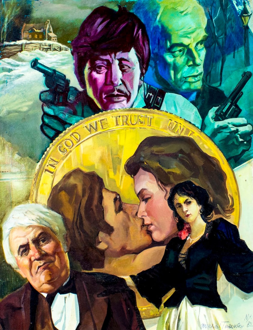 ATTRIB Mikhail Turovsky (NY,Ukraine,b 1933) oil painting: ARTIST: ATTRIBUTED TO Mikhail Turovsky (New York, Ukrainian, born 1933) NAME: Illustration YEAR: 1982 MEDIUM: oil on canvas. Canvas applied to cardboard. CONDITION: Very