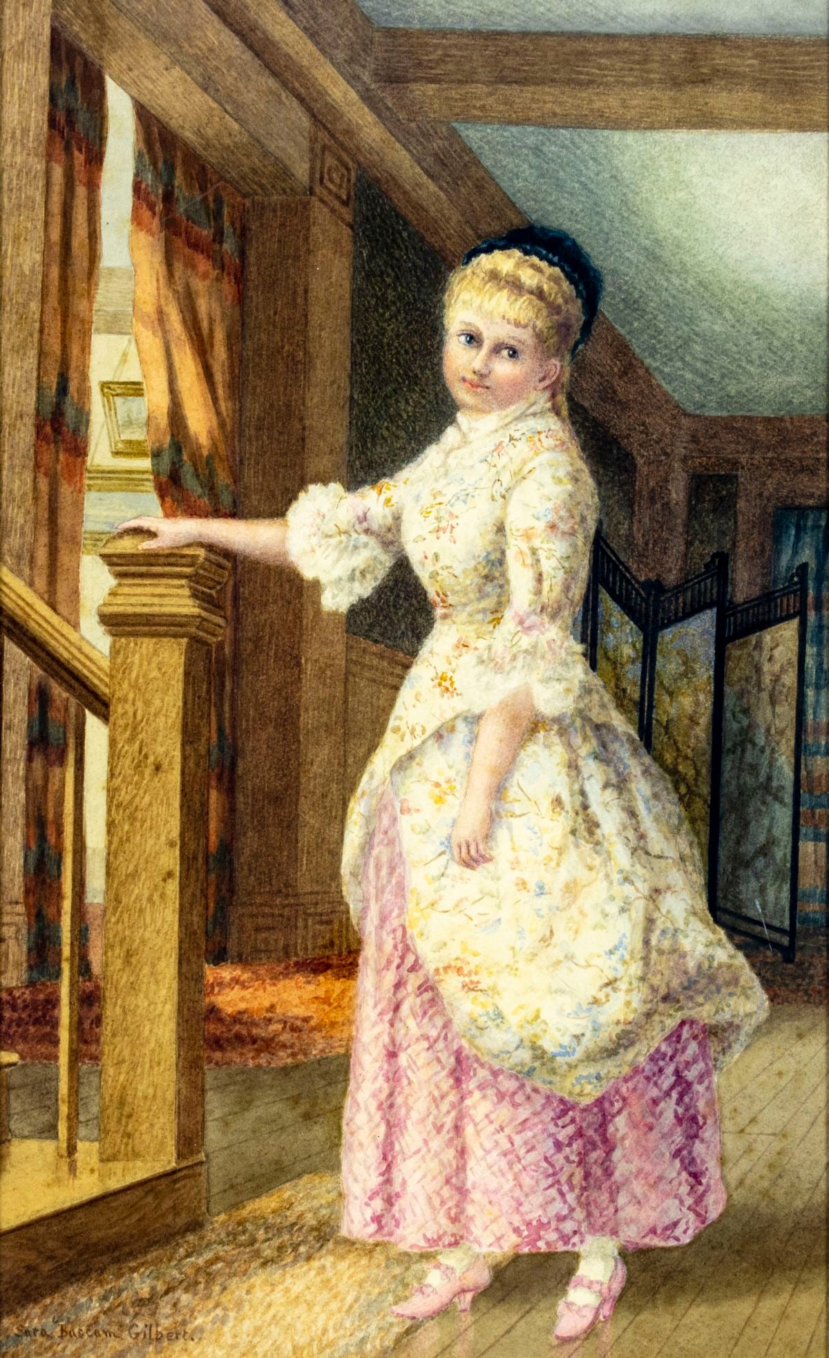 Sara Bascom Gilbert (NY,19C) watercolor painting antique (1 of 10)