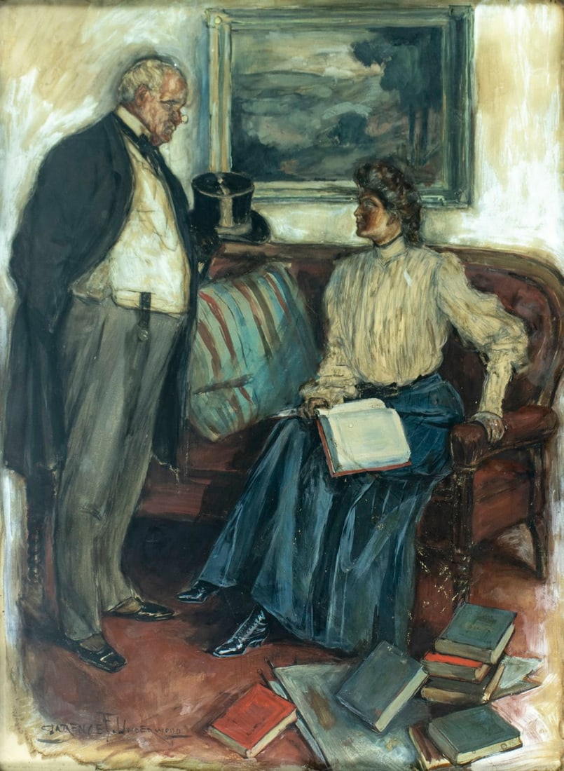 Clarence Underwood (NY,1871-1929) gouache painting antique (1 of 13)