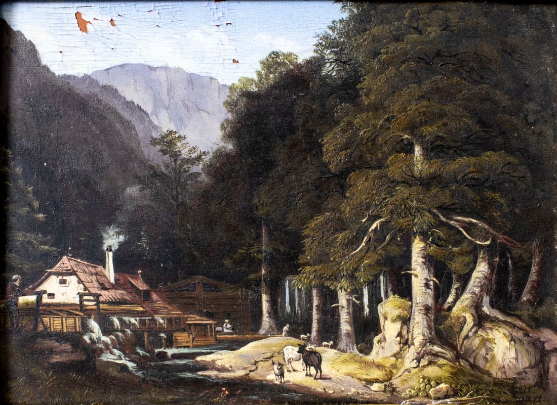 Antique 19C German oil painting signed (1 of 13)