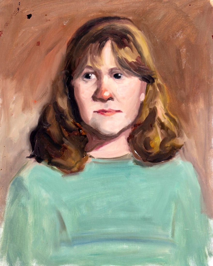 George Holloway (NJ,20C) oil painting: ARTIST: George R Holloway (New Jersey, 20 century) TITLE: Portrait of Woman MEDIUM: oil on canvas board CONDITION: Few dark spots by the upper left corner. Few minor paint l