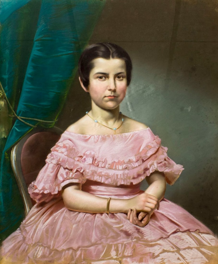 Antique 19C American pastel painting (1 of 12)