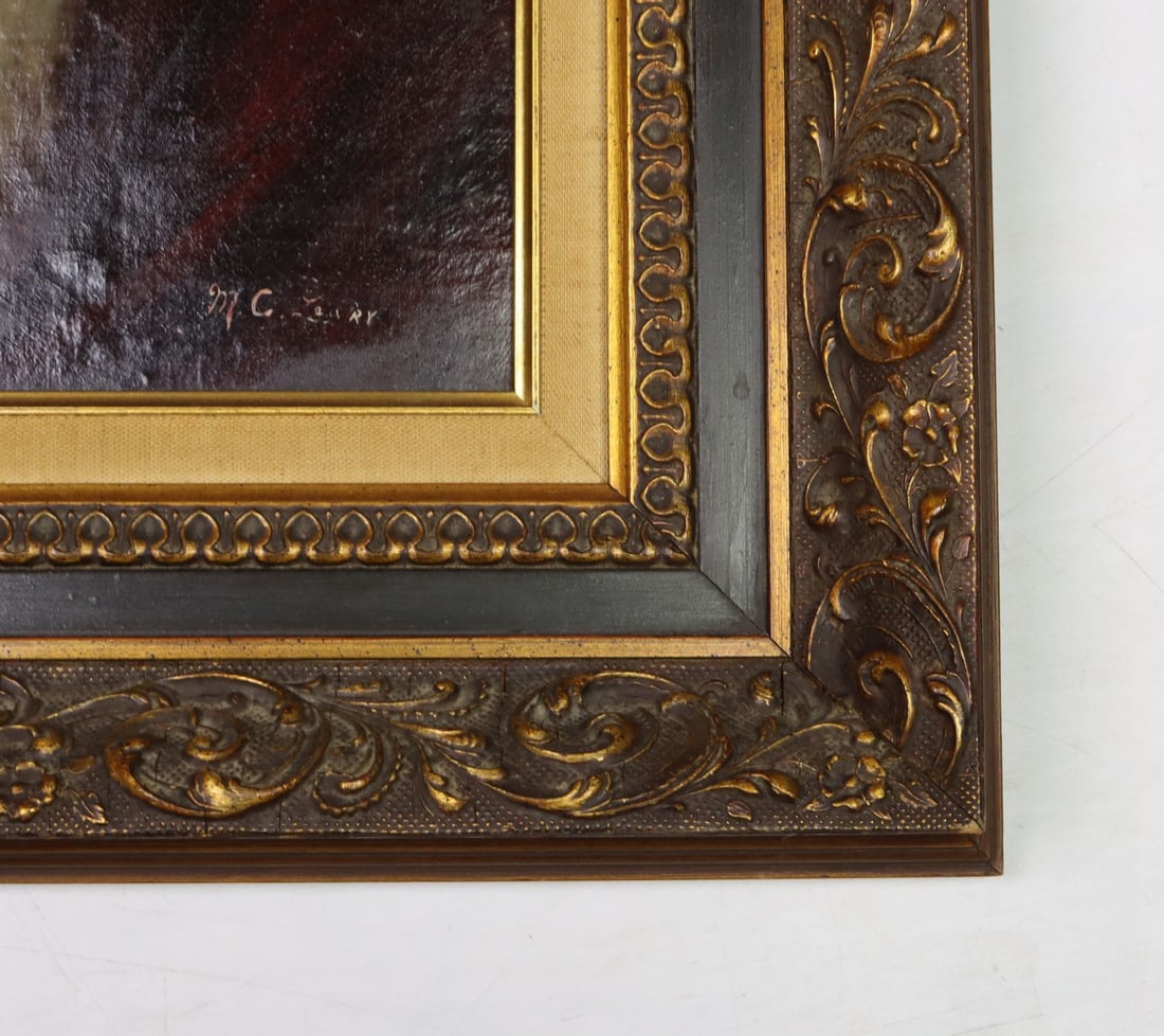 Antique 19C European oil painting signed - 10