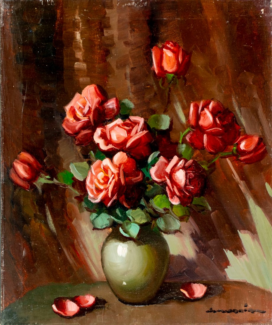 Vintage 20C European oil painting signed - 3