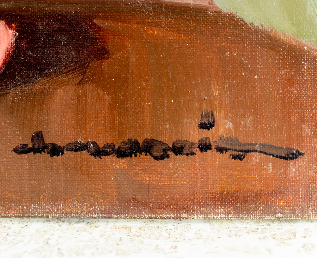 Vintage 20C European oil painting signed - 4