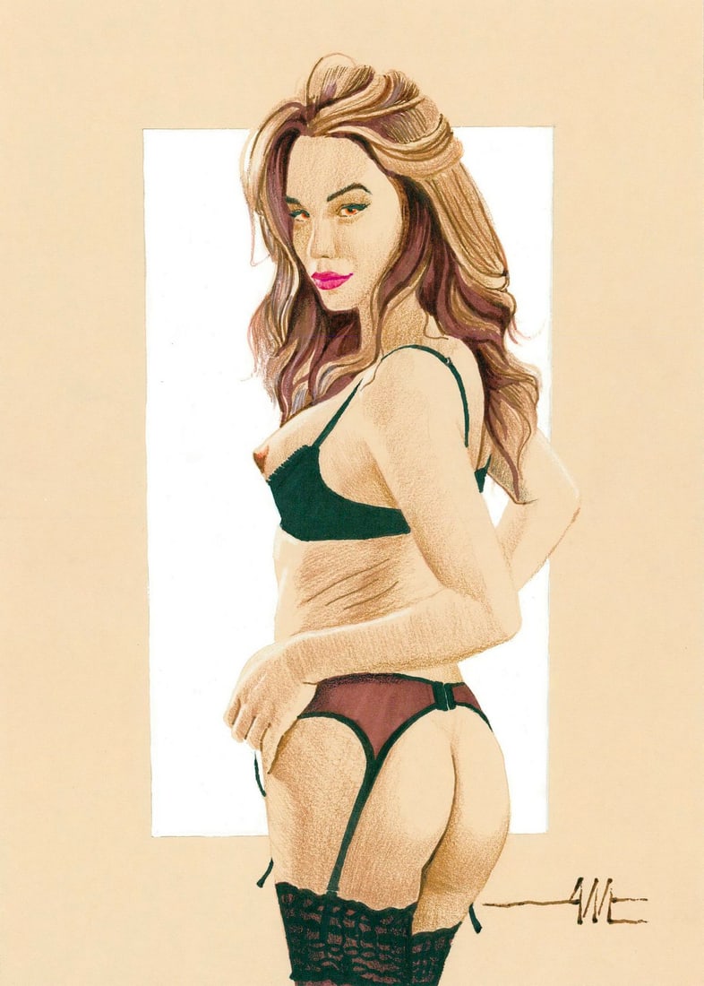 Aleksandr Matushkin (Ukraine,20/21C) colored pencil painting: ARTIST: Aleksandr Matushkin (Ukrainian, 20/21 centuries) TITLE: Nude MEDIUM: colored pencil on heavy paper CONDITION: Very good. ART SIZE: 12 x 8 inches