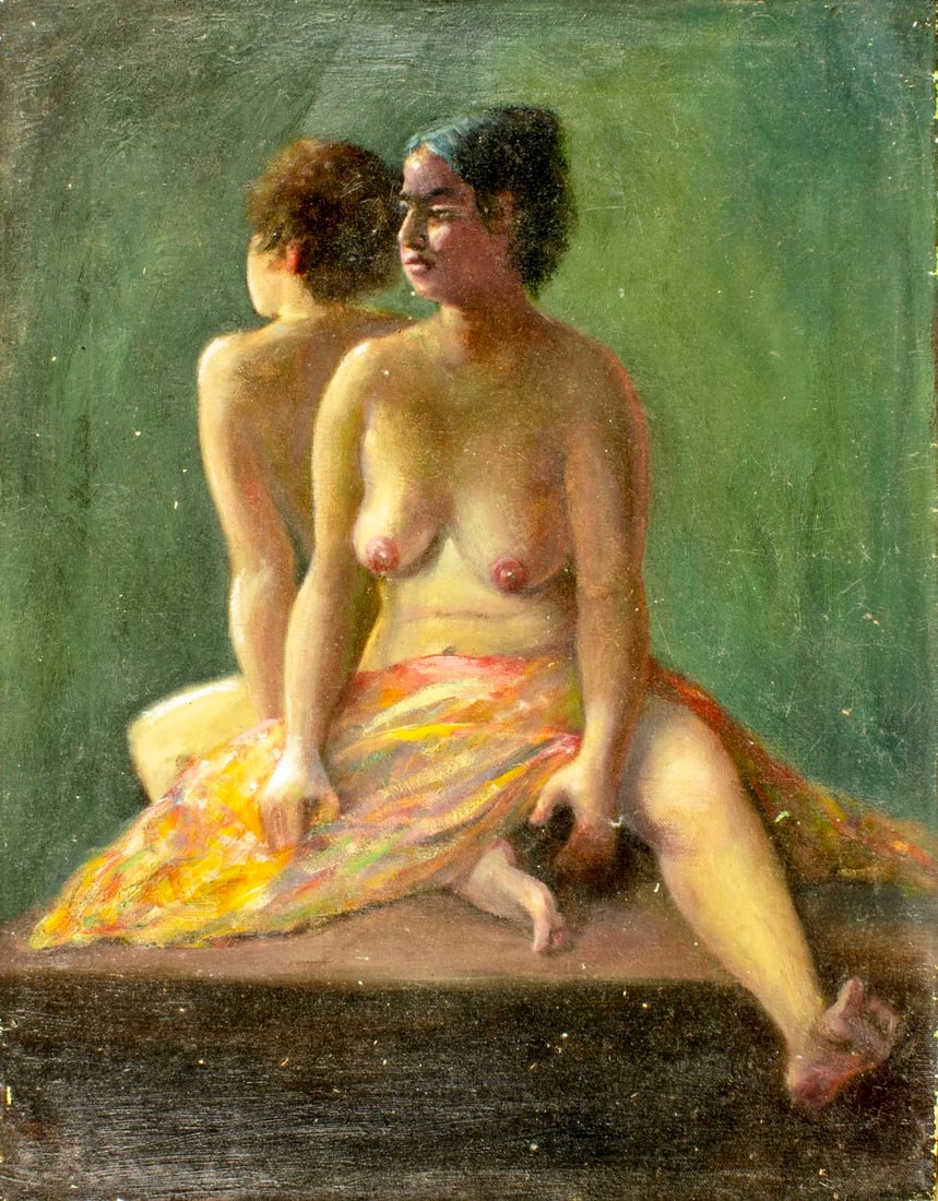 Charles Bohannah (NY,1910-1985) oil painting: ARTIST: Charles F Bohannah (New York, 1910 - 1985) TITLE: Semi Nude Female MEDIUM: oil on canvas CONDITION: Unstretched (In-House stretching available). Some small paint l