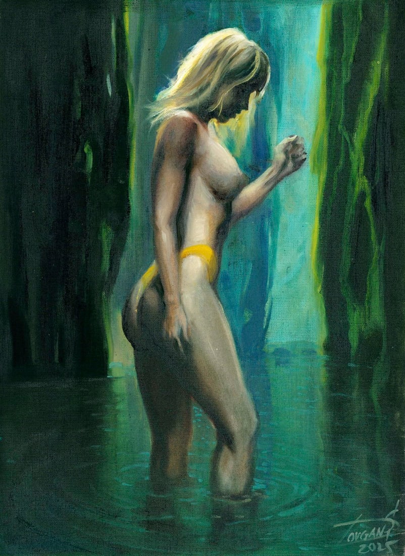 Sergey Dovgan (Ukraine,b 1976) oil painting: ARTIST: Sergey Dovgan (Ukrainian, born 1976) TITLE: Nude MEDIUM: oil on heavy paper CONDITION: Very good. No visible inpaint under UV light. ART SIZE: 16