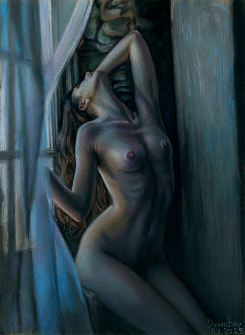 Oleksandr Demichev (Ukraine,20/21C) pastel painting: ARTIST: Oleksandr Demichev (Ukrainian, 20/21 centuries) TITLE: Nude MEDIUM: pastel on heavy paper CONDITION: Very good. ART SIZE: 16 x 12 inches / 40 x 3