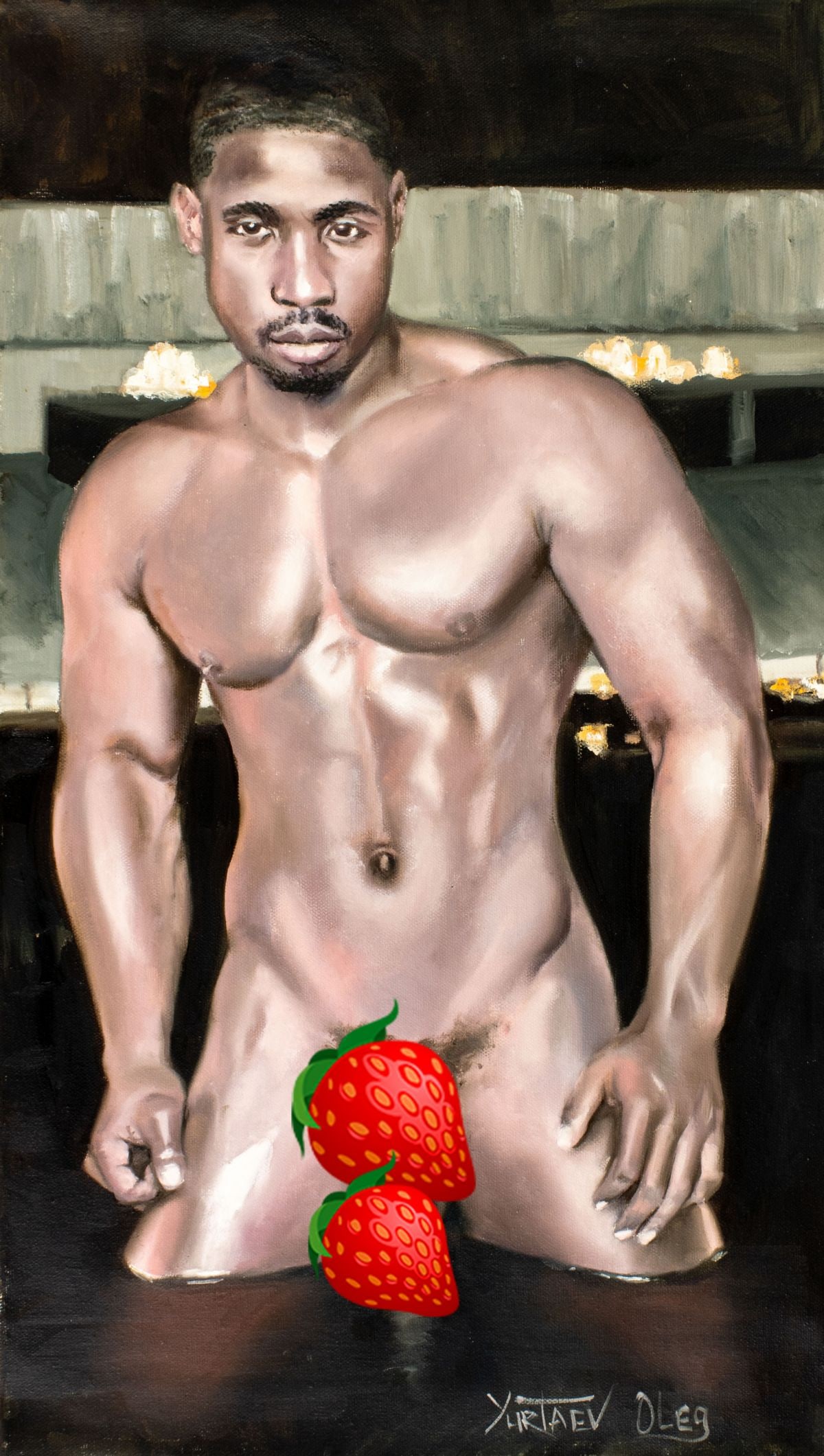 Oleg Yurtaev (Russia,b 1981) oil painting: ARTIST: Oleg Yurtaev (Russian, born 1981) TITLE: Male Nude - Waiting for You (titled on verso) MEDIUM: oil on canvas CONDITION: Unstretched (In-House stretching available).