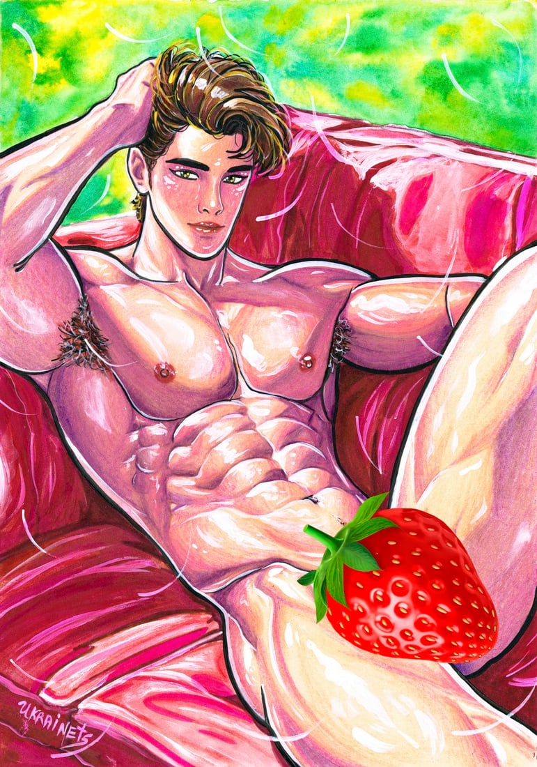 Alex Ukrainets (Ukraine,b 2001) mixed media painting: ARTIST: Alex Ukrainets (Ukrainian, born 2001) TITLE: Male Nude - The Art of Rest (titled on verso) MEDIUM: mixed media on heavy paper CONDITION: Very good. ART SI