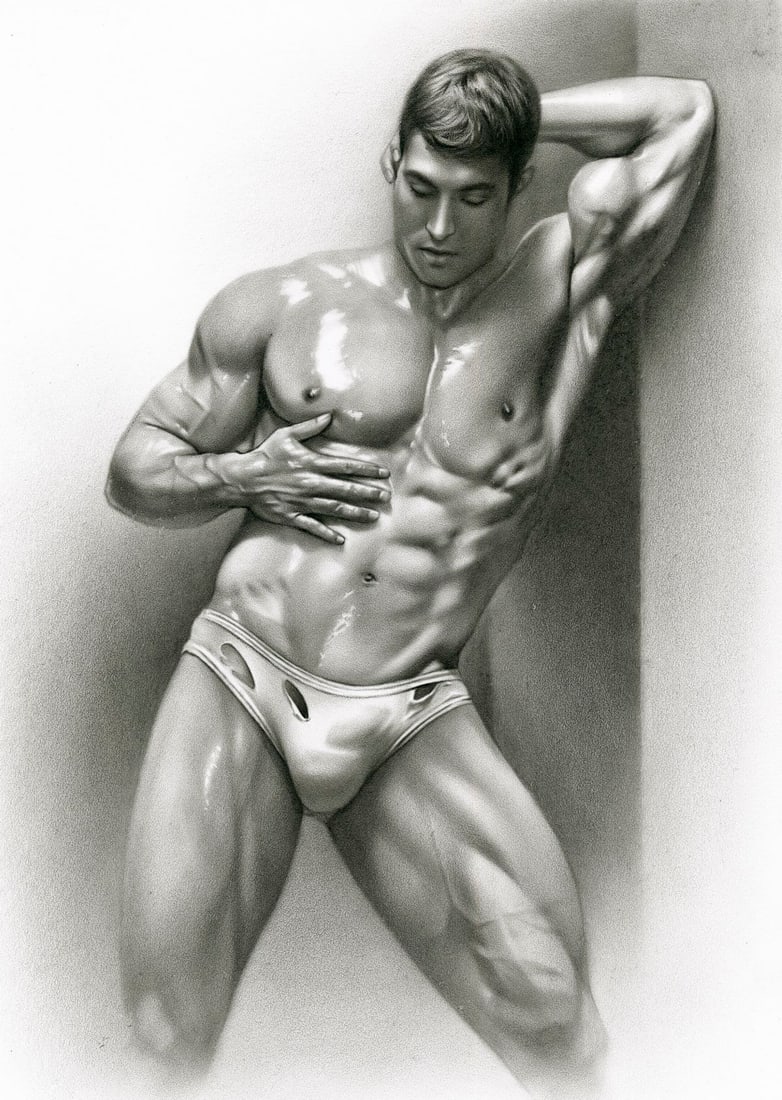 Yaroslav Novostavskiy (Ukraine,b 1989) dry brush oil painting: ARTIST: Yaroslav Novostavskiy (Ukrainian, born 1989) TITLE: Male Nude MEDIUM: dry brush oil on paper CONDITION: Very good. No visible inpaint under UV light. ART