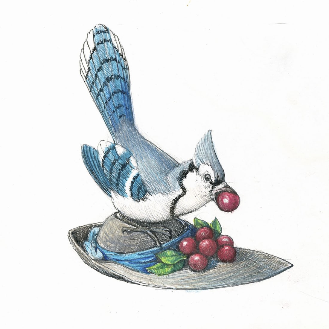 Gianni Benvenuti (Italy,US,1926-2005) watercolor painting: ARTIST: Gianni Benvenuti (Italian, American, 1926 - 2005) TITLE: Blue Jay Bird YEAR: 1984 MEDIUM: watercolor on board CONDITION: One pinhole by the upp