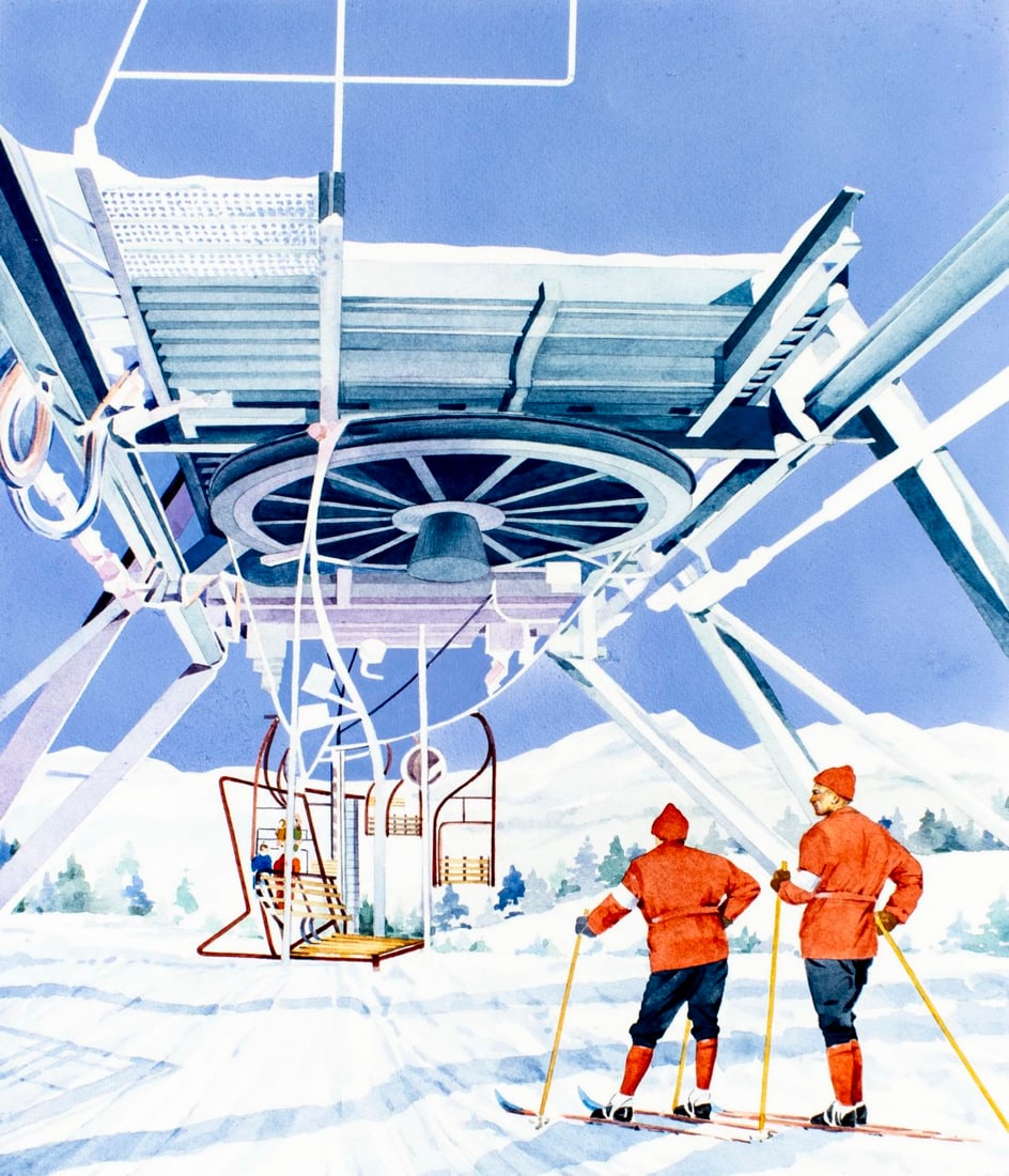 Andreja M Milenkovic (Serbia,1923-2005) watercolor painting: ARTIST: Andreja M Milenkovic (Serbian, 1923 - 2005) TITLE: Yugoslavia Olympics, November - 83 Issue (titled on verso) YEAR: 1983 MEDIUM: watercolor on board CON