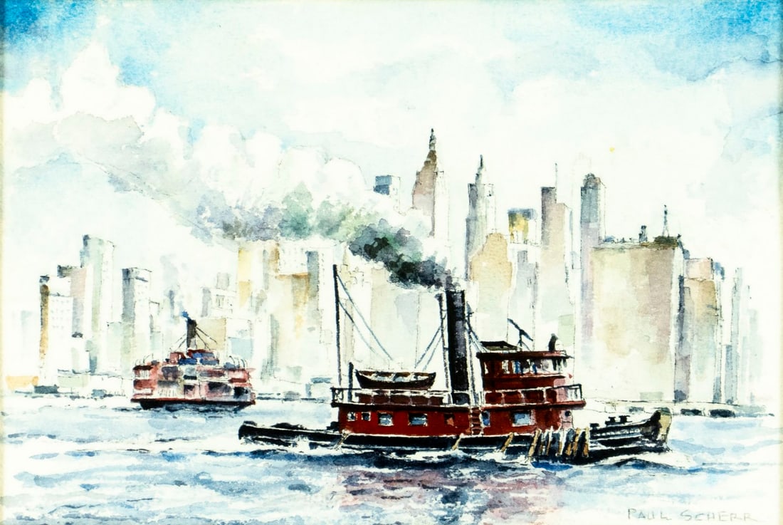 Paul Scherr (NY,20C) watercolor painting (1 of 12)