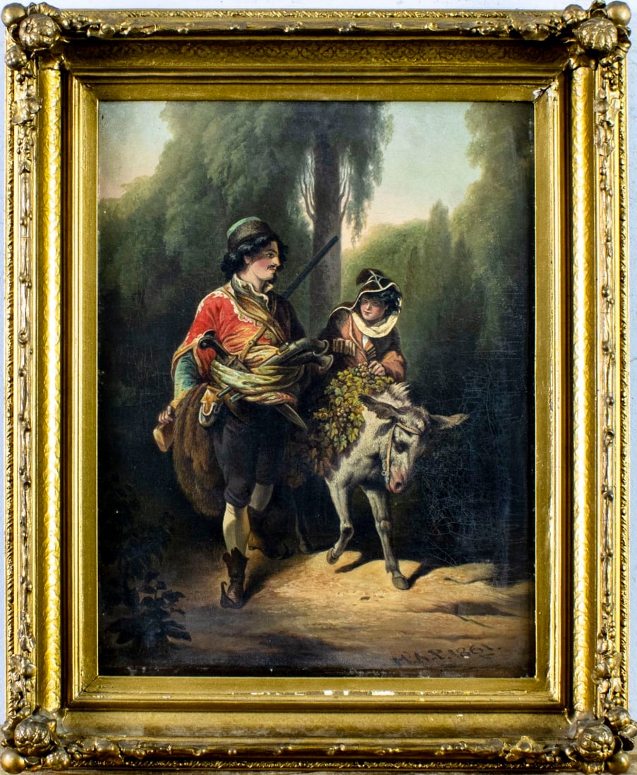 Antique 19C European oil painting signed - 3