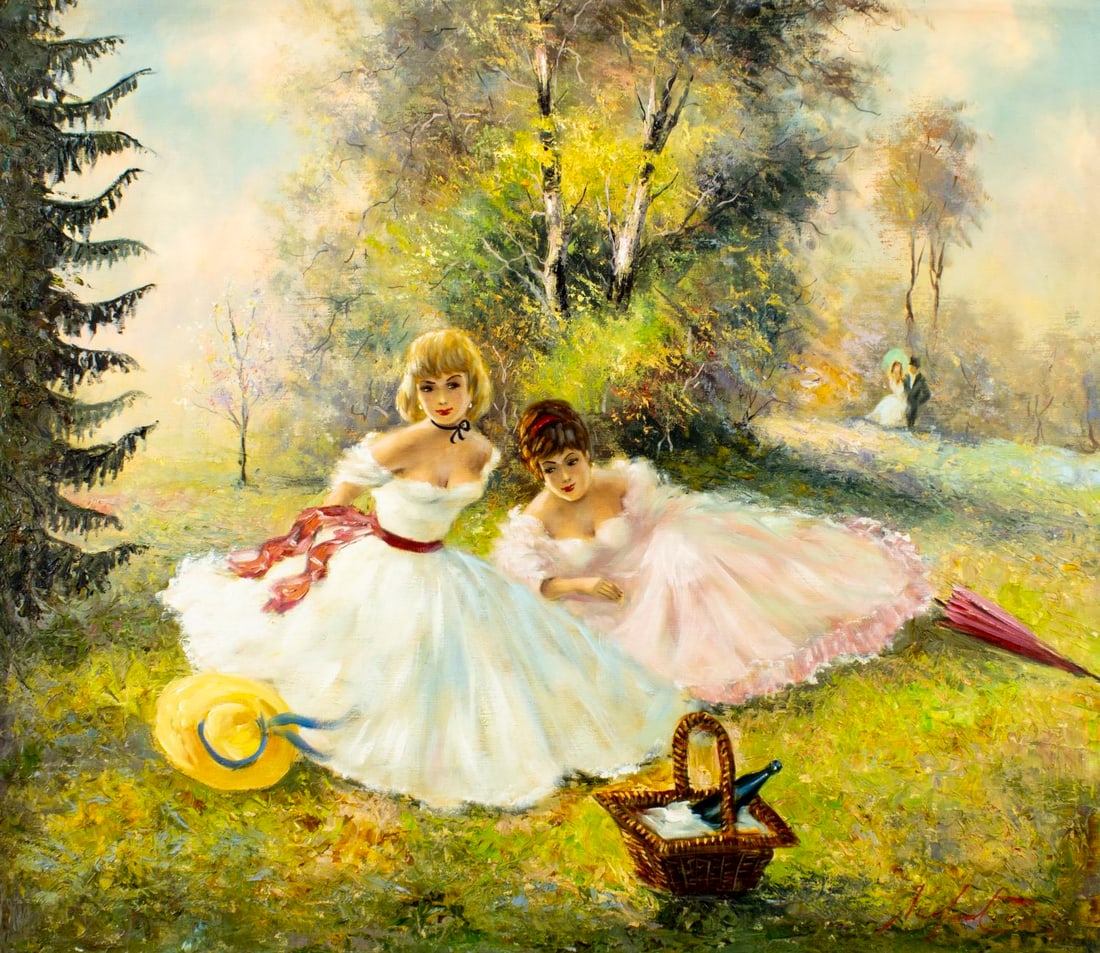 Vintage 20C European oil painting signed (1 of 13)