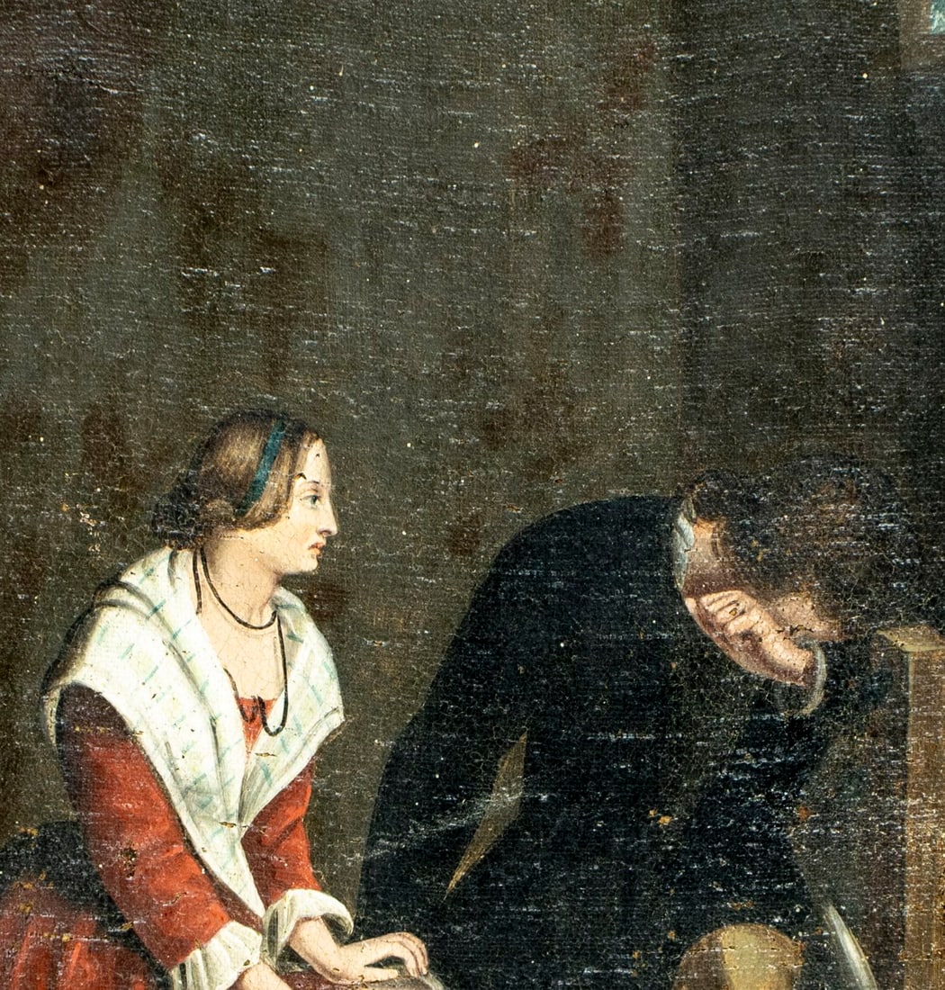 Antique 19C European oil painting - 5