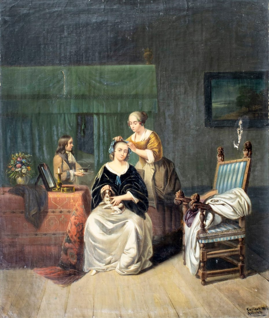 Cauteur (Belgian,mid 19C) oil painting antique (1 of 12)