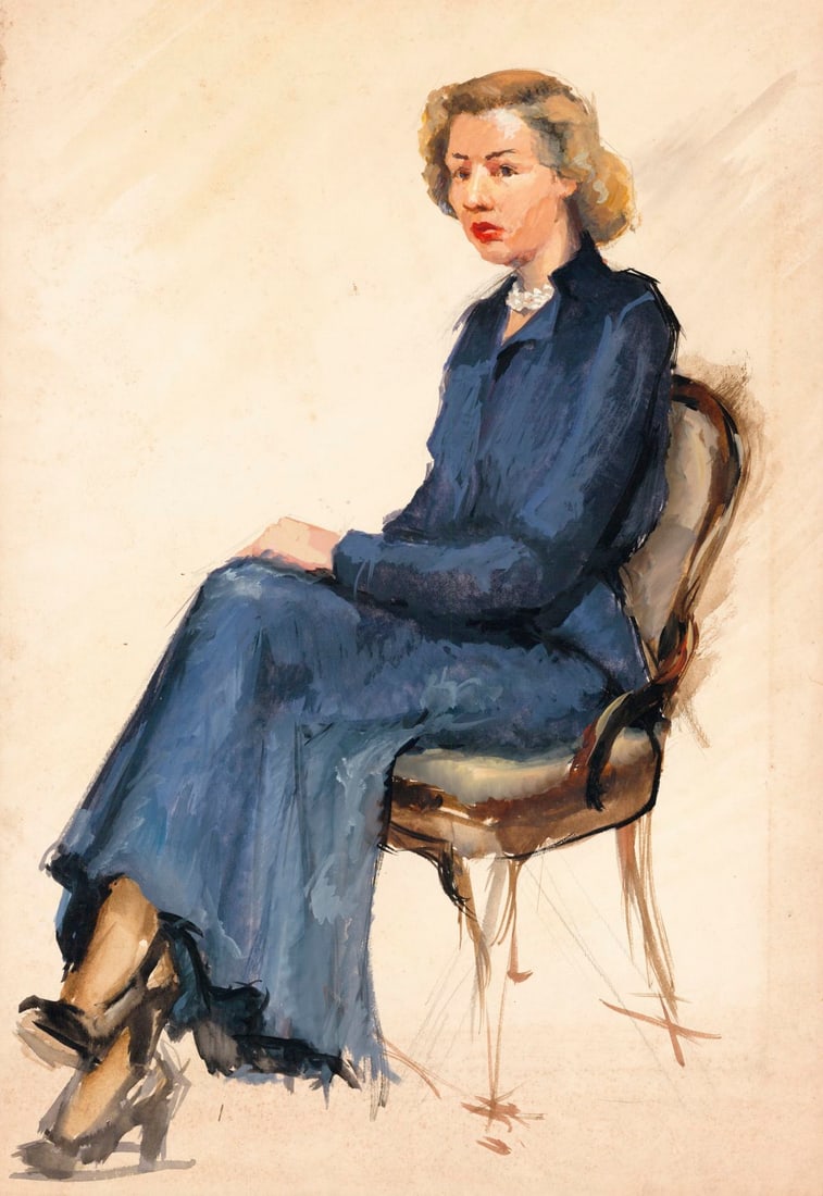 Charles Yeiser (NY,1925-2005) gouache painting (1 of 11)