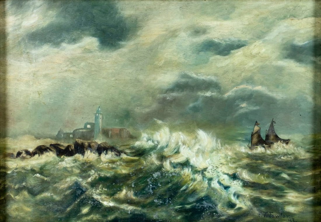 E F Fowler (US,19C) oil painting antique (1 of 13)