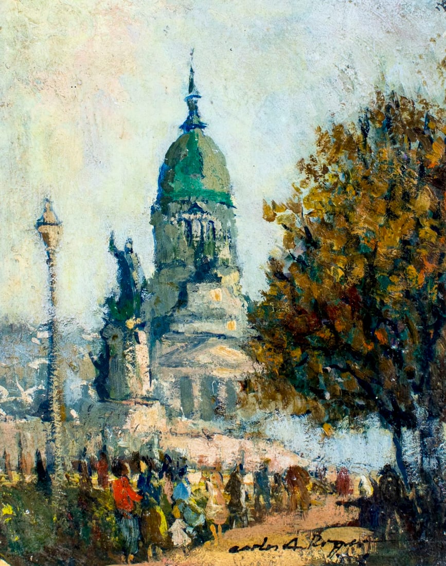 Antique early 20C European oil painting signed (1 of 12)