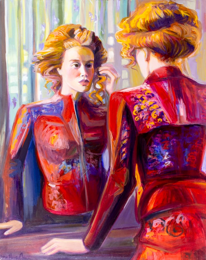 Lisa Homan-Conger (NM,20C) oil painting: ARTIST: Lisa Homan - Conger (New Mexico, 20 century) TITLE: Woman by the Mirror MEDIUM: oil on canvas CONDITION: Few small scratches/paint losses. No visible inpaint under U