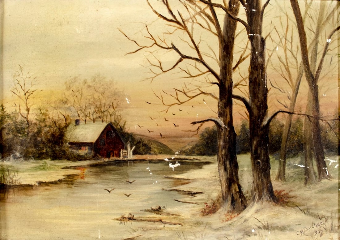 C M Doscher (US,early 20C) oil painting antique (1 of 13)