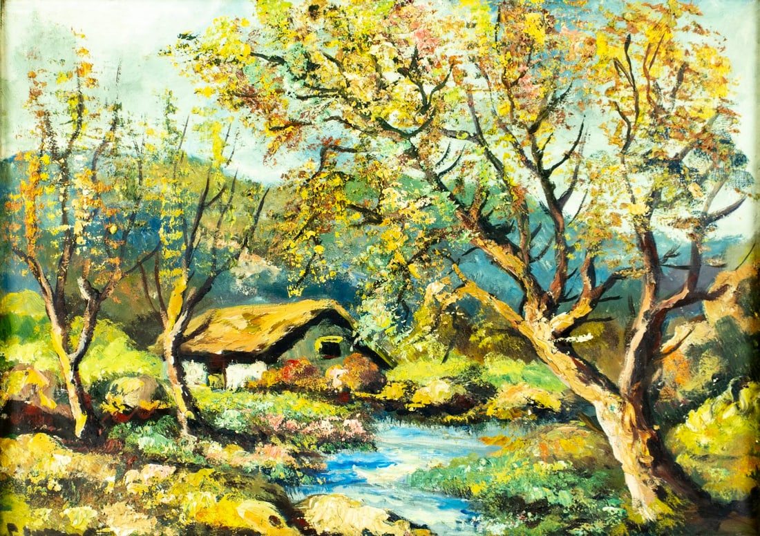 Vintage mid 20C American oil painting signed (1 of 13)