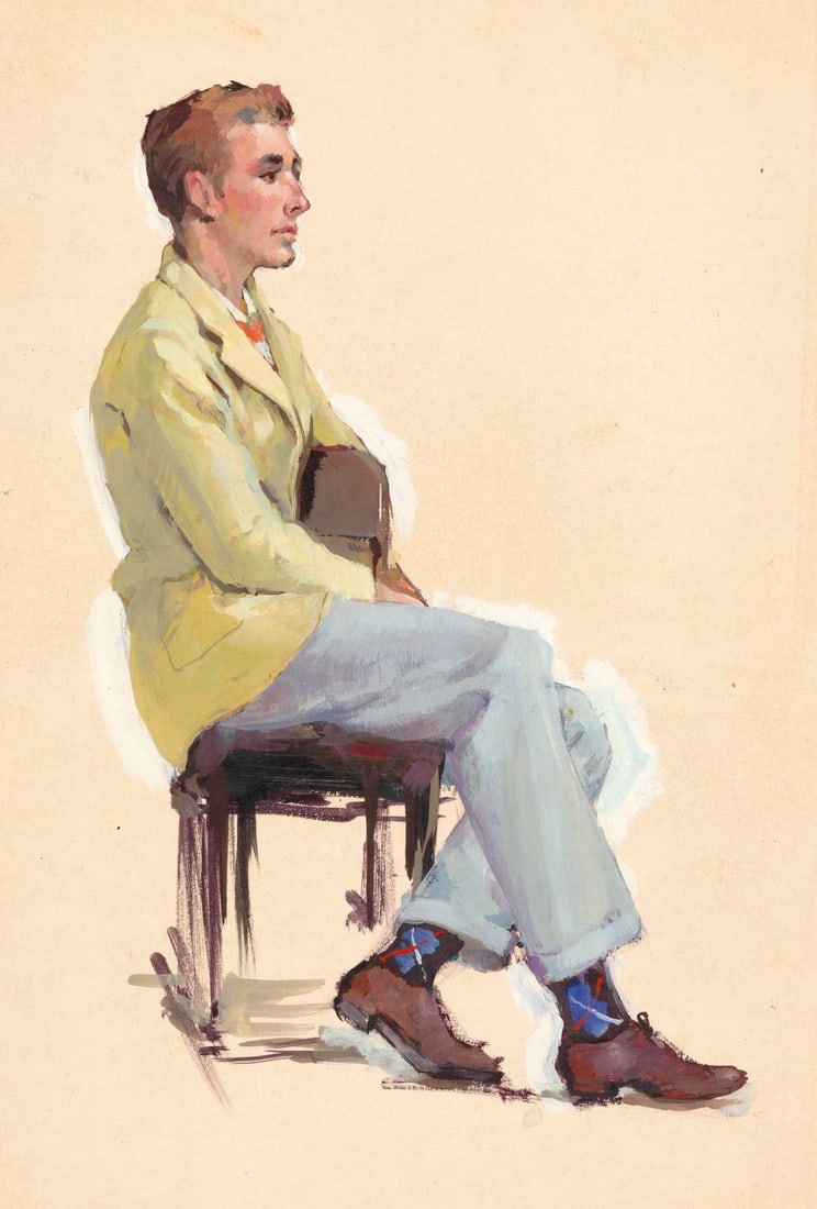 Charles Yeiser (NY,1925-2005) gouache painting (1 of 11)