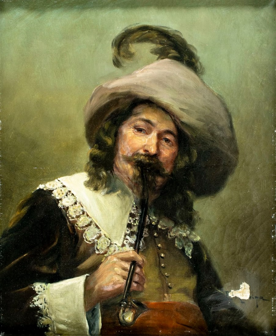 Antique 19C French oil painting signed (1 of 16)