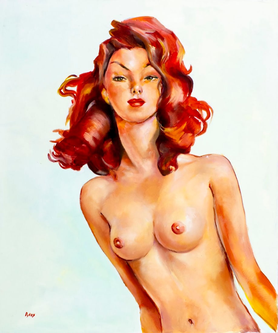 Dmitro Yaschenko (Ukraine,b 1990) oil painting AFTER Domergue: ARTIST: Dmitro Yaschenko (Ukrainian, born 1990) AFTER Jean Gabriel Domergue TITLE: Nude MEDIUM: oil on canvas CONDITION: Unstretched (In-House stretching available). Very go