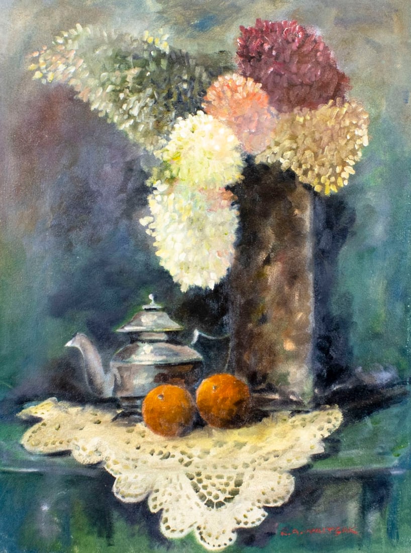 Robert Waltsak (NJ,b 1944) oil painting: ARTIST: Robert Alan Waltsak (New Jersey, born 1944) TITLE: Still Life MEDIUM: oil on canvas CONDITION: Few minor paint losses. Very minor craquelure. No visible inpaint unde