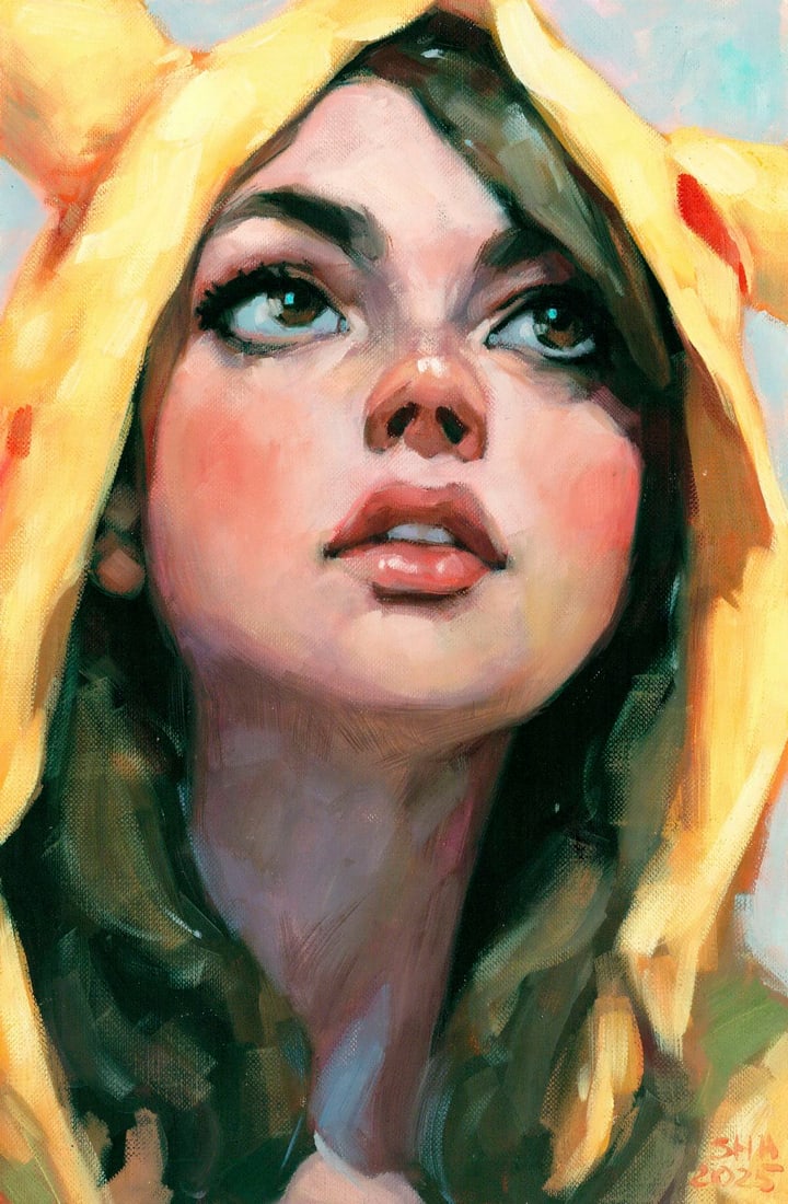 Anna Shariha (Ukraine,b 1998) oil painting: ARTIST: Anna Shariha (Ukraine, born 1998) TITLE: Portrait of Woman MEDIUM: oil on heavy paper CONDITION: Very good. No visible inpaint under UV light. ART SIZE:</