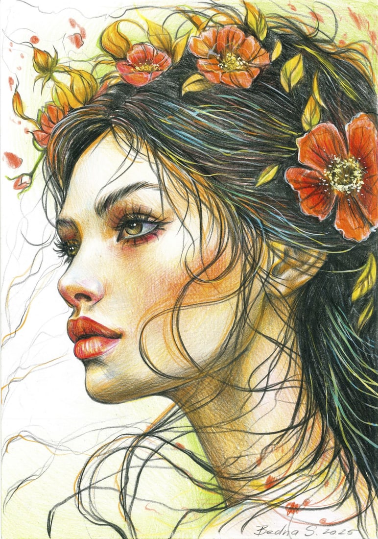 Svetlana Bedna (Ukraine,b 1982) colored pencil painting (1 of 12)