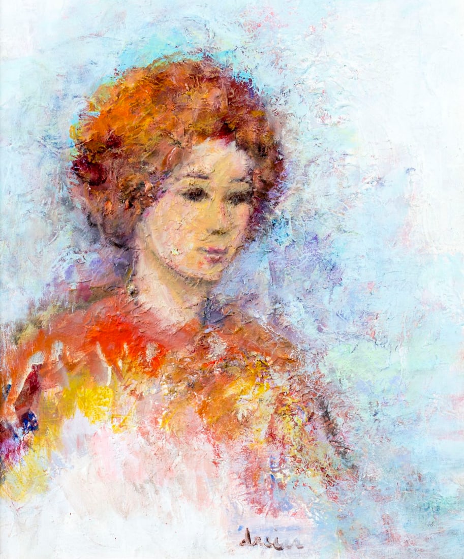 Dreier (US,20C) oil painting: ARTIST: Dreier (American, 20 century) TITLE: Portrait of Woman YEAR: 1973 MEDIUM: oil on canvas CONDITION: Few minor paint losses. No visible inpaint und