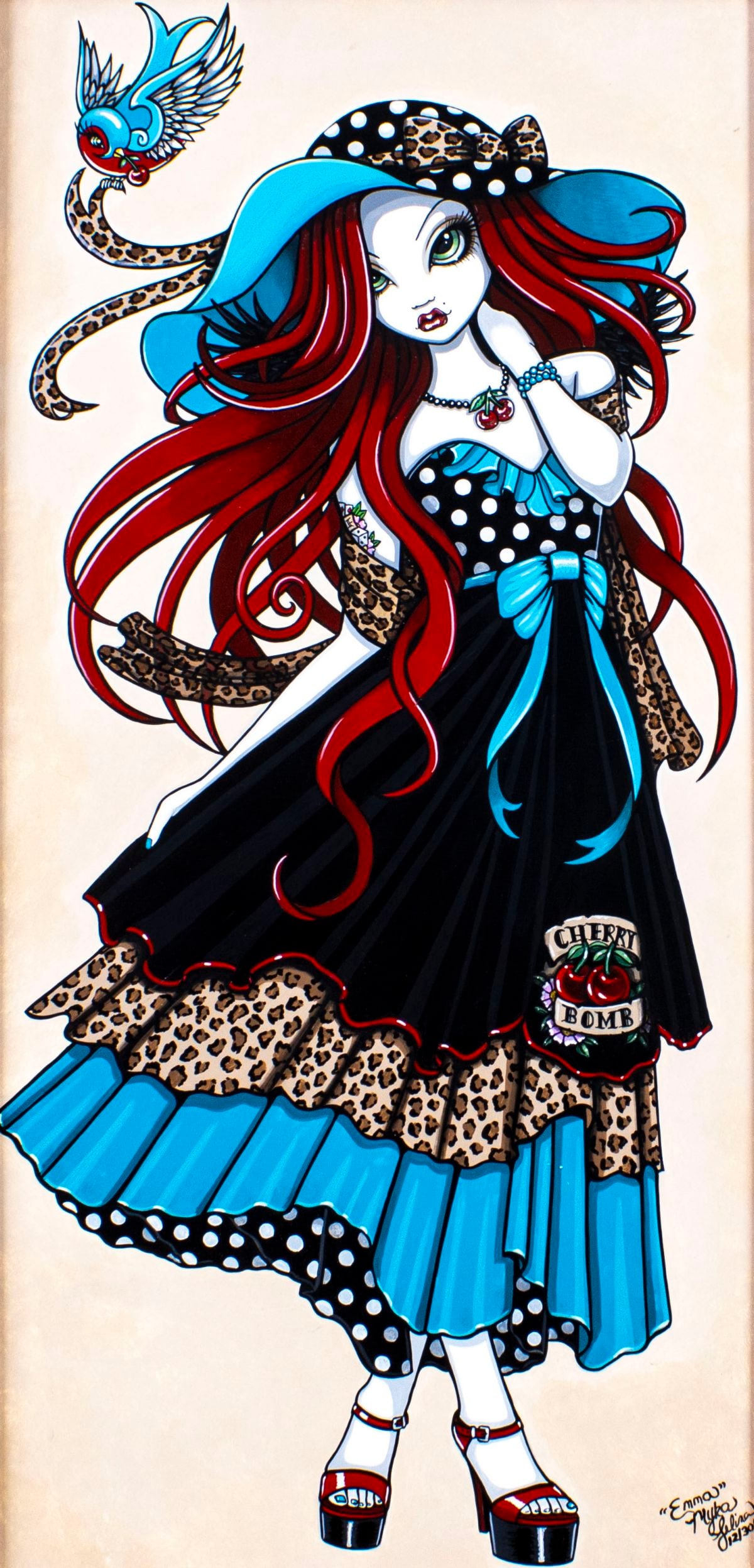 Myka Jelina (NC,b 1973) acrylic painting: ARTIST: Myka Jelina (North Carolina, born 1973) TITLE: Emma YEAR: 2011 MEDIUM: acrylic on board CONDITION: Few minor paint losses. Few small faint scratc