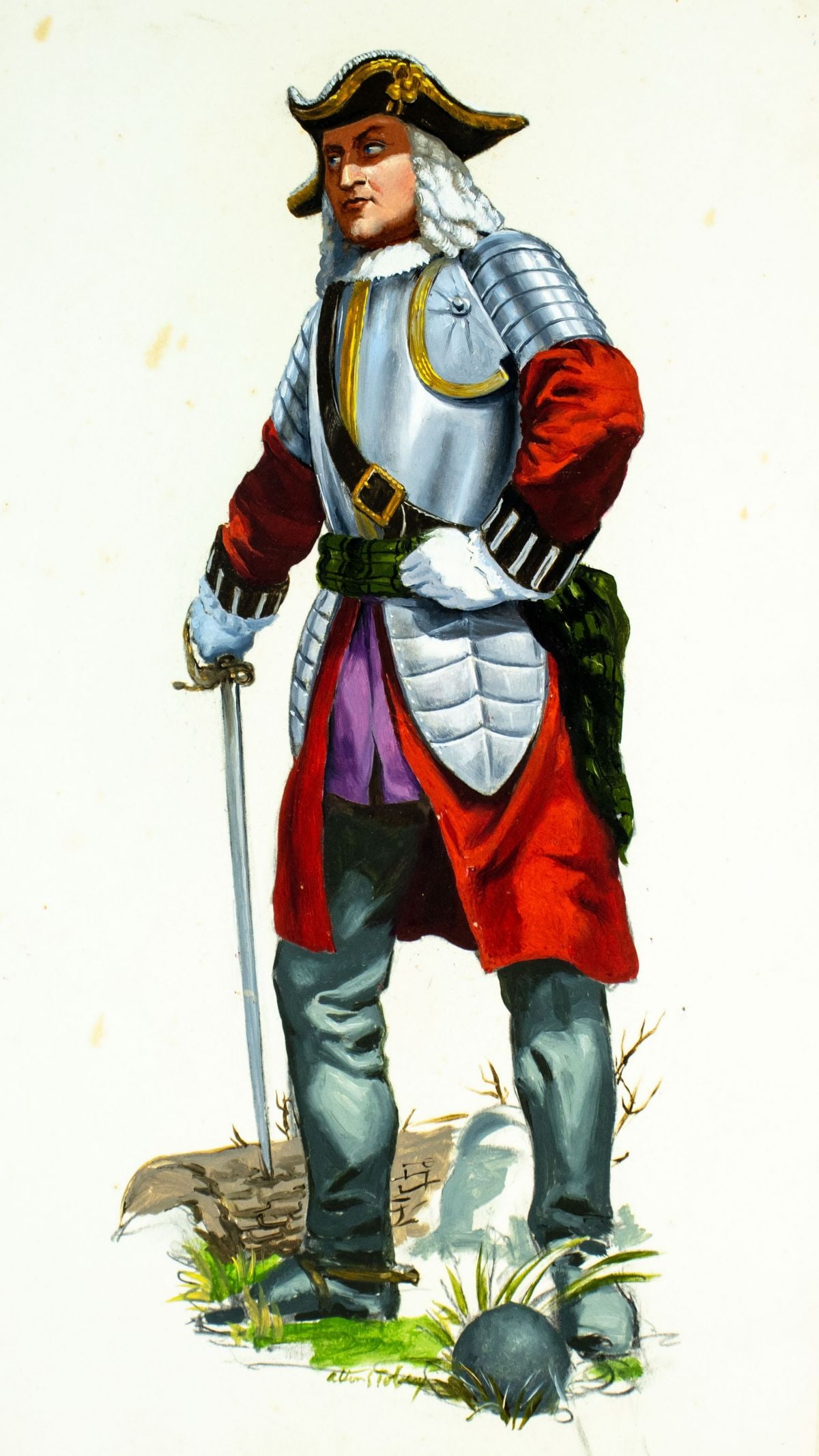 Alton Tobey (CT,1914-2005) oil painting: ARTIST: Alton Stanley Tobey (Connecticut, 1914 - 2005) TITLE: Officer in Armor and Sword MEDIUM: oil on board CONDITION: Few very minor scratches/paint losses in the lower