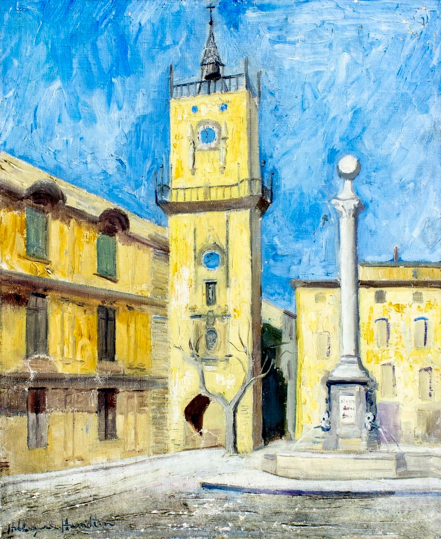 Hildegarde Hamilton (FL,VA,1898-1970) oil painting: ARTIST: Hildegarde Hume Hamilton (Florida, Virginia, 1898 - 1970) TITLE: Florence Cityscape, Italy MEDIUM: oil on canvas CONDITION: Unstretched (In-House stretching availa