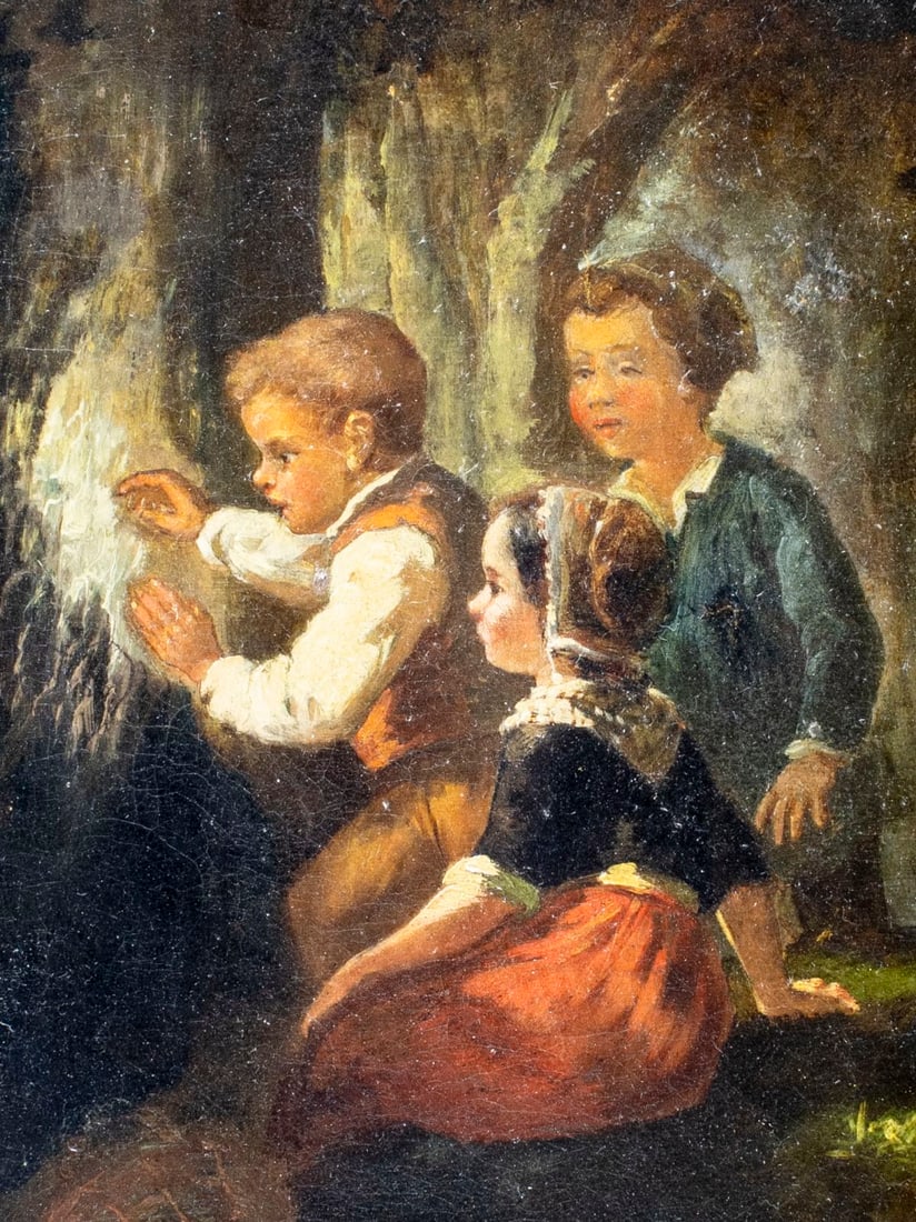 Antique 19C European oil painting - 4