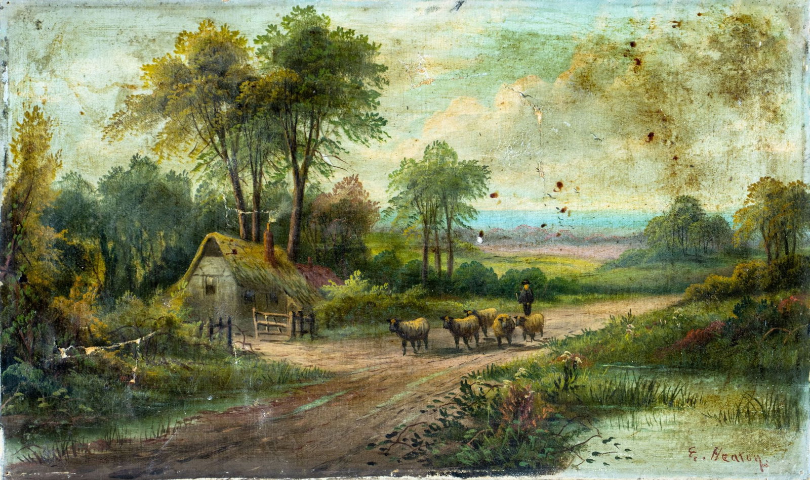 E Heaton (UK,early 20C) oil painting antique - 3