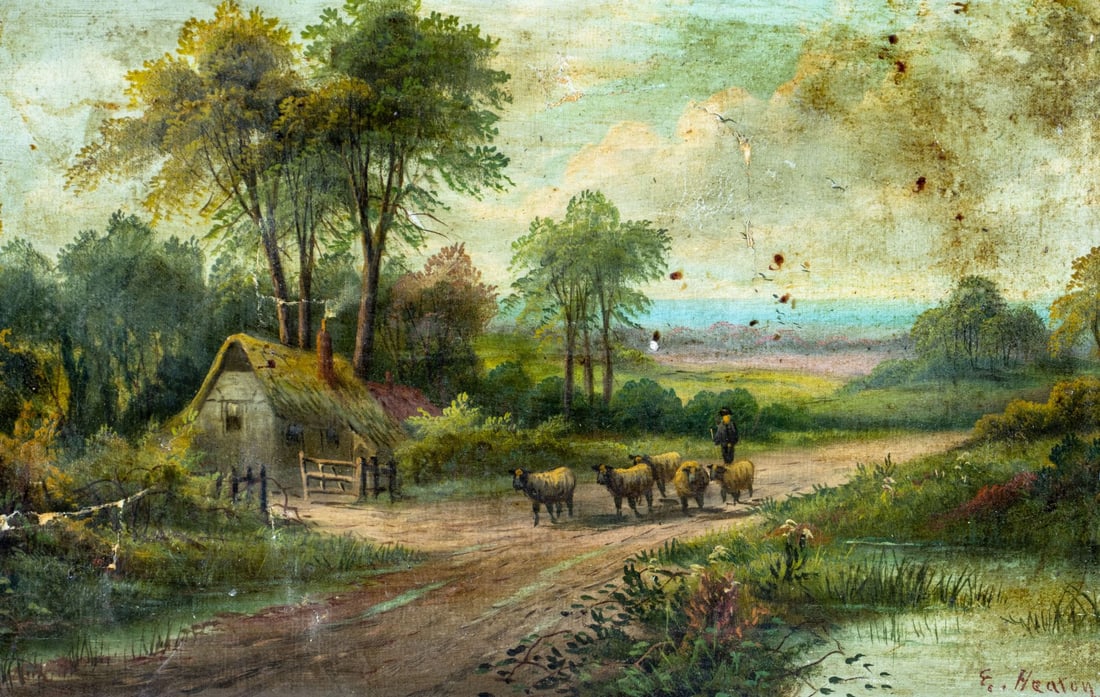 E Heaton (UK,early 20C) oil painting antique - 5