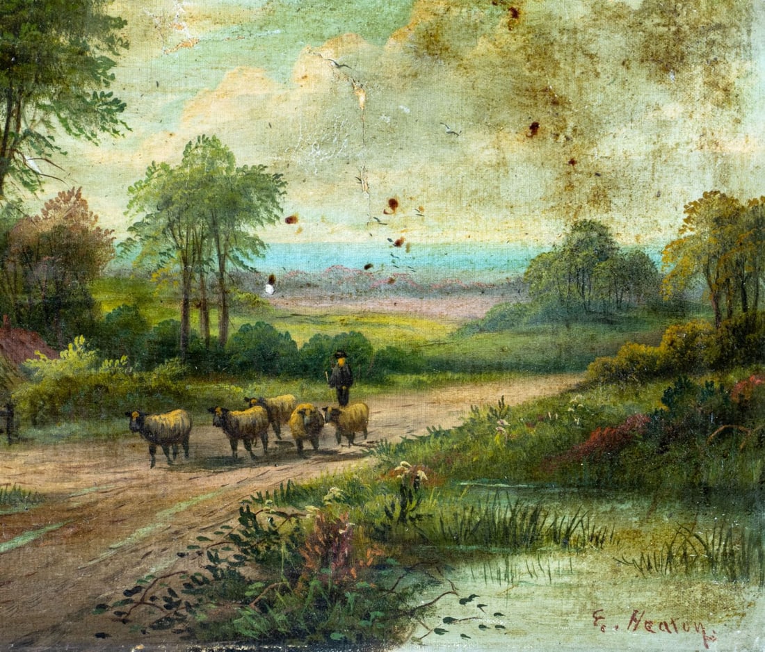 E Heaton (UK,early 20C) oil painting antique - 7