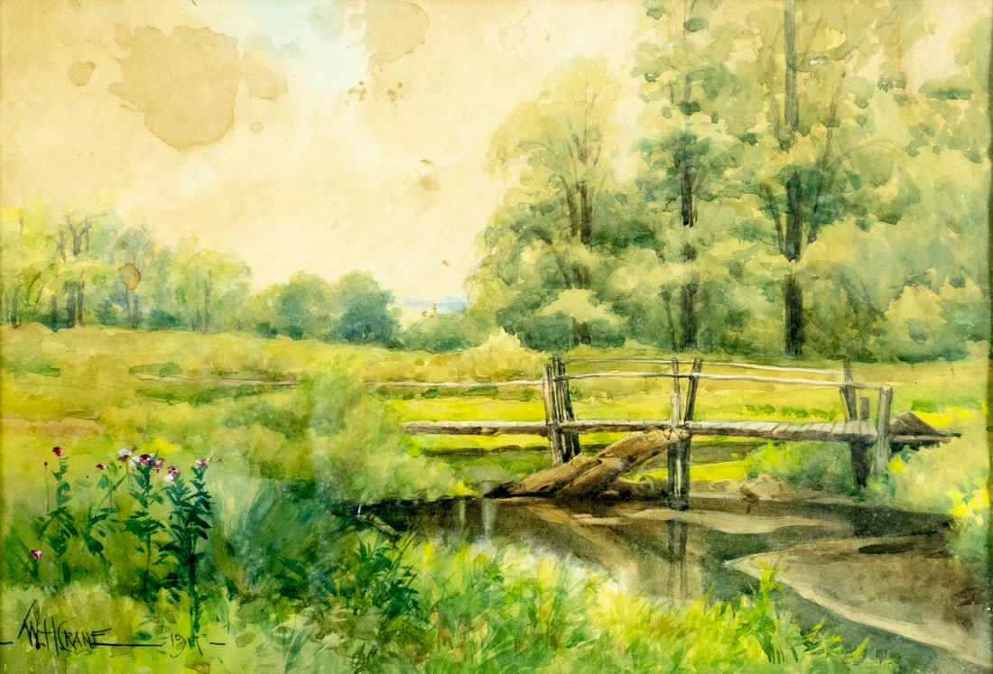 ATTR William Hunter Crane (NY,CA,UK,1854-1936) watercolor painting antique (1 of 12)