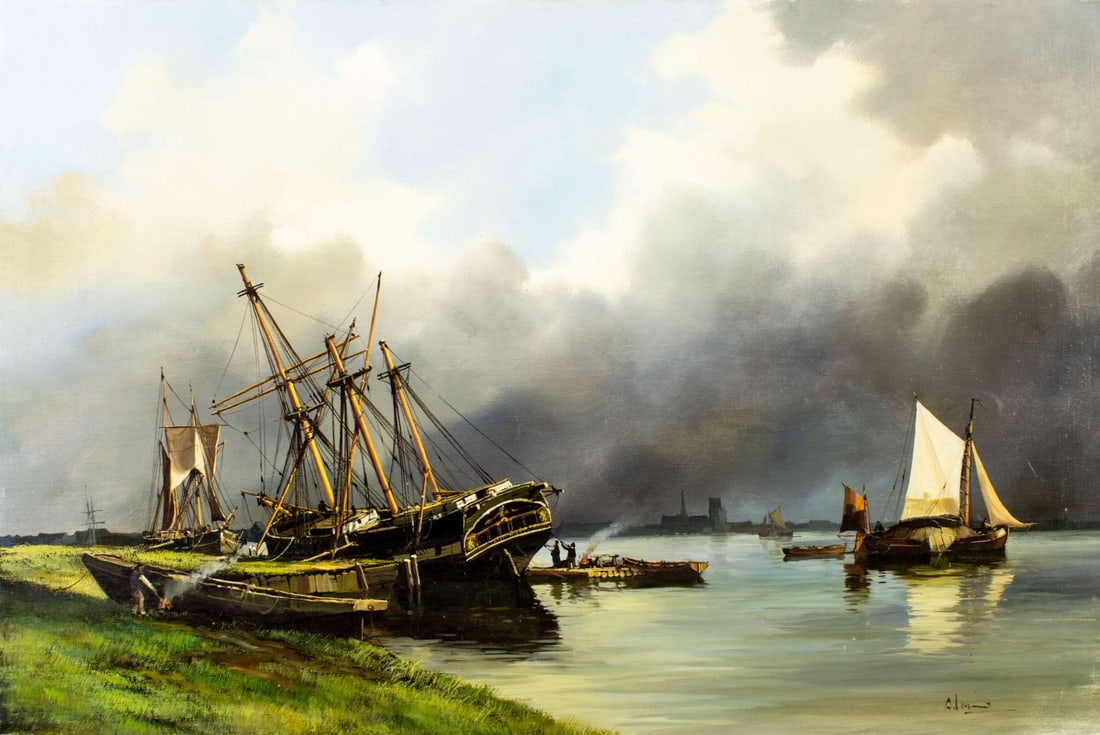 Vintage 20C European oil painting signed (1 of 13)