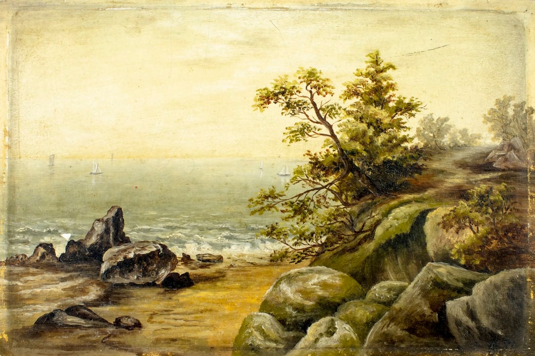 Antique 19C American oil painting signed (1 of 13)