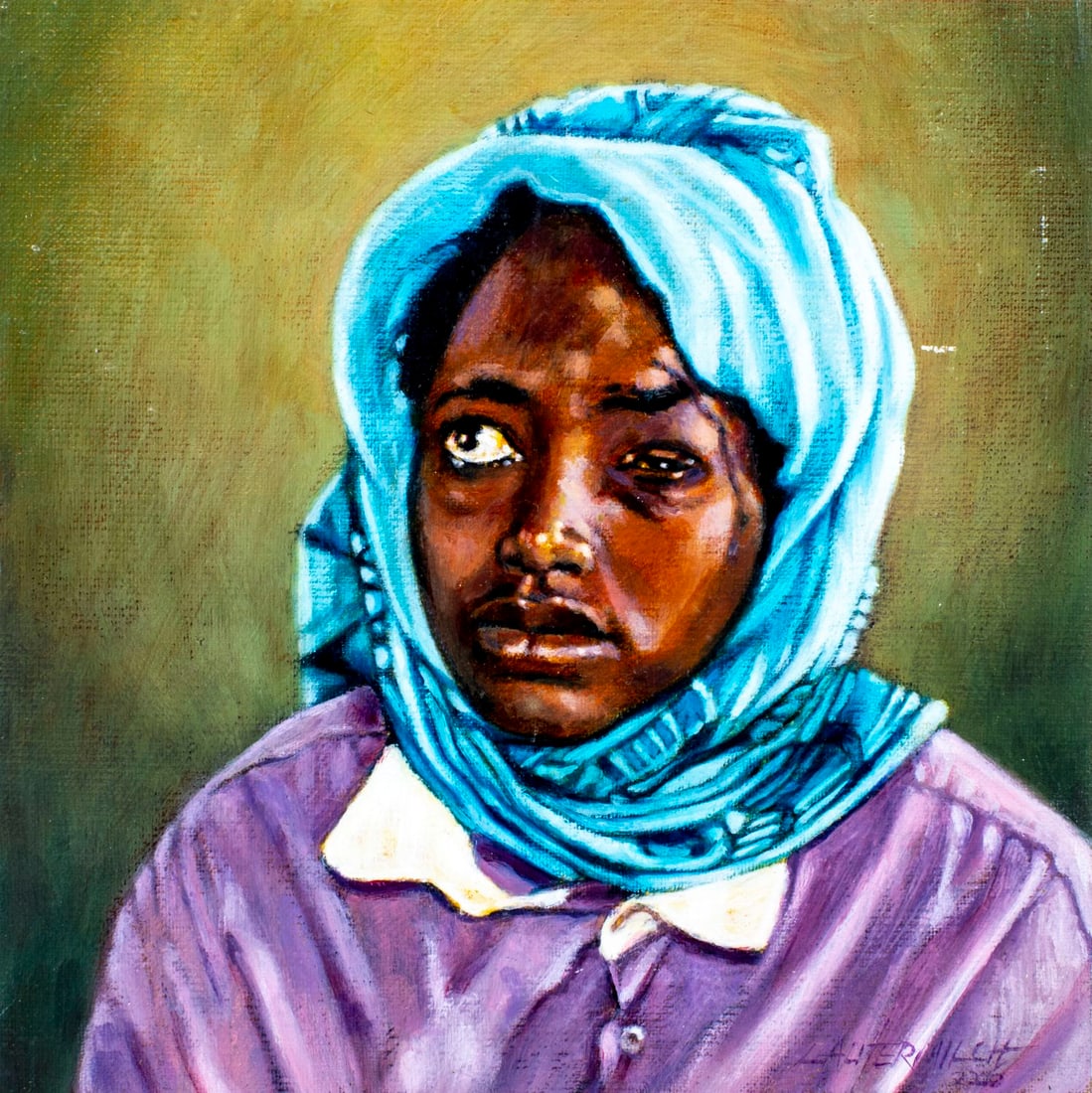 John Lautermilch (MO,b 1938) oil painting: ARTIST: John Lautermilch (Missouri, born 1938) TITLE: Collateral Damage (titled on label) YEAR: 2006 MEDIUM: oil on canvas board CONDITION: Few small scr