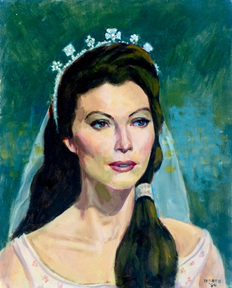 Anne Lindsey Reber (US,20C) oil painting: ARTIST: Anne Lindsey Reber (American, 20 century) TITLE: Portrait of Woman YEAR: 1994 MEDIUM: oil on board CONDITION: Minor damages to the upper corners.